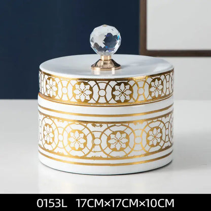 Elegant white and gold crystal ball ceramic jewelry box bedroom storage