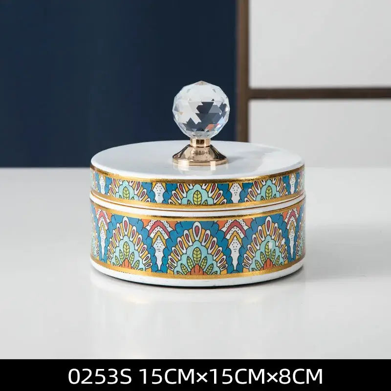 Elegant white and gold crystal ball ceramic jewelry box bedroom storage
