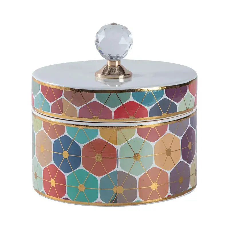 Elegant white and gold crystal ball ceramic jewelry box bedroom storage