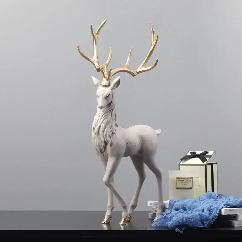 Elegant white and gold elk figurine living room deer sculpture