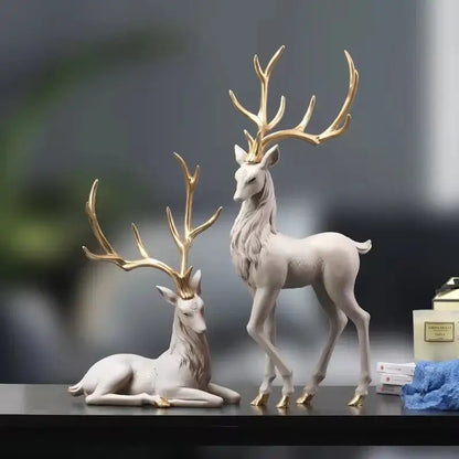 Elegant white and gold elk figurine living room deer sculpture