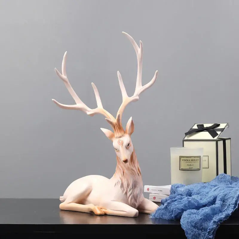 Elegant white and gold elk figurine living room deer sculpture
