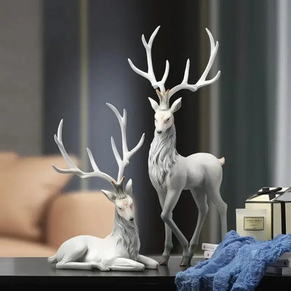 Elegant white and gold elk figurine living room deer sculpture