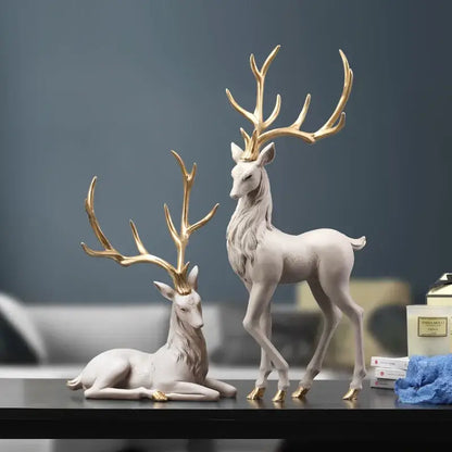 Elegant white and gold elk figurine living room deer sculpture