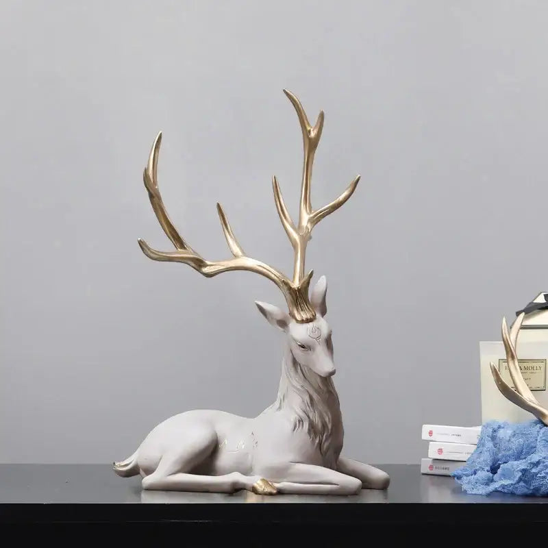 Elegant white and gold elk figurine living room deer sculpture