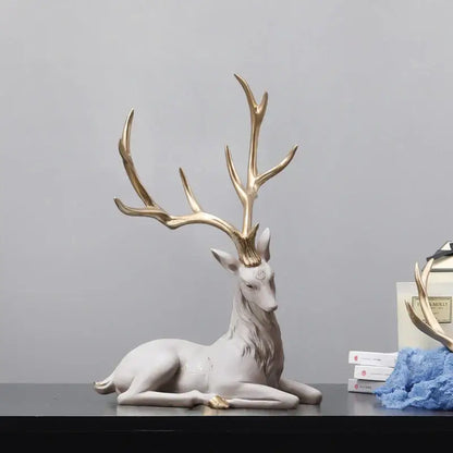 Elegant white and gold elk figurine living room deer sculpture