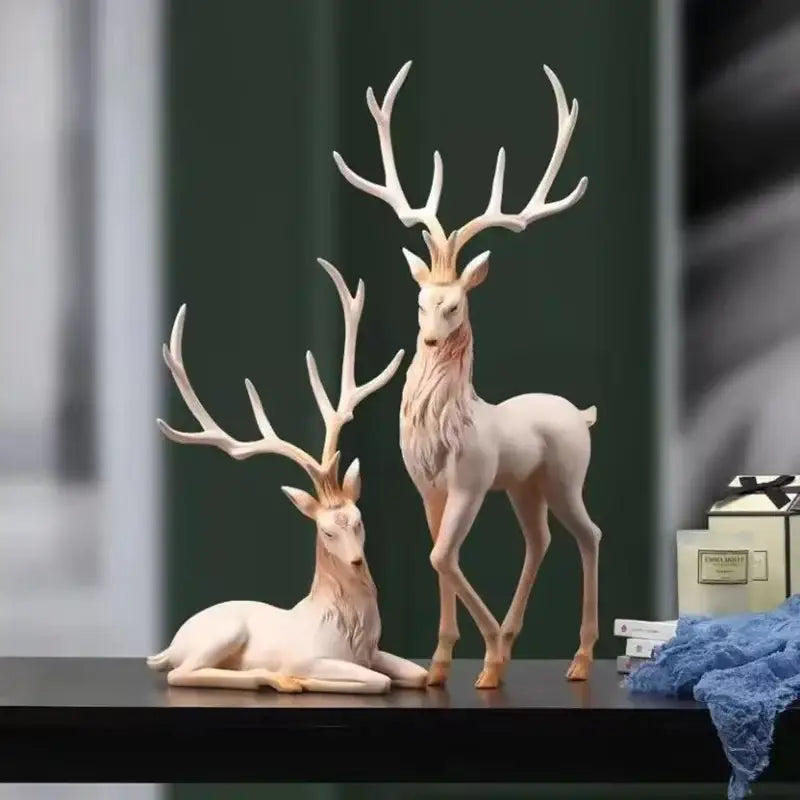 Elegant white and gold elk figurine living room deer sculpture