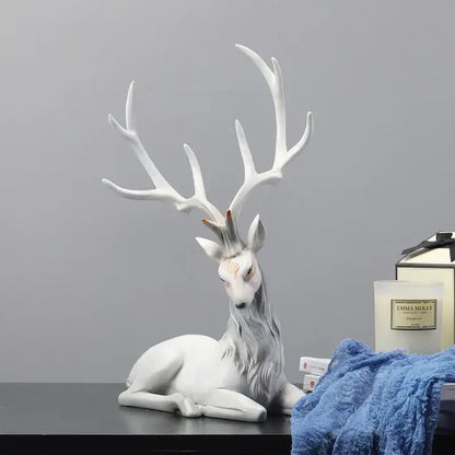 Elegant white and gold elk figurine living room deer sculpture