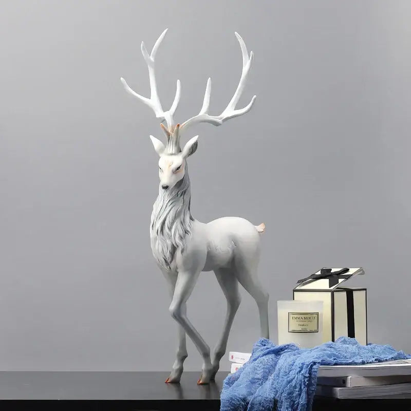 Elegant white and gold elk figurine living room deer sculpture