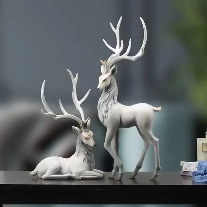 Elegant white and gold elk figurine living room deer sculpture