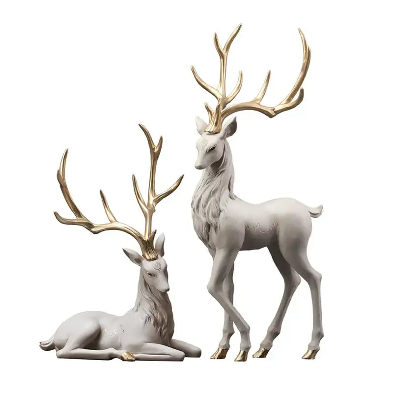 Elegant white and gold elk figurine living room deer sculpture