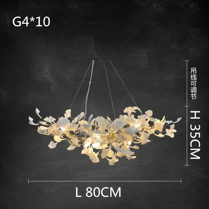 Elegant white and gold ginkgo branch ceramic chandelier dining room