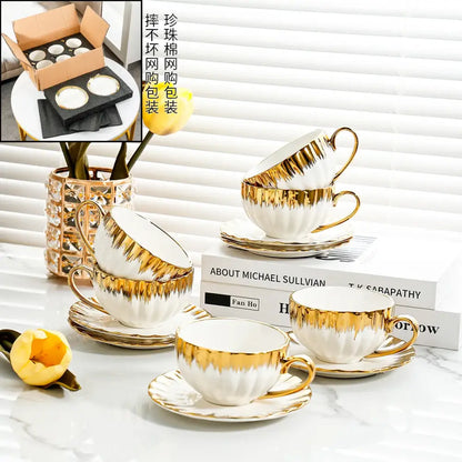 Elegant white and golden ceramic tea cup set dining room drinkware