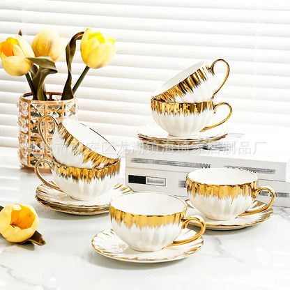 Elegant white and golden ceramic tea cup set dining room drinkware