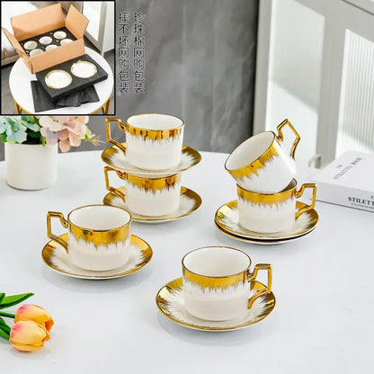 Elegant white and golden ceramic tea cup set dining room drinkware