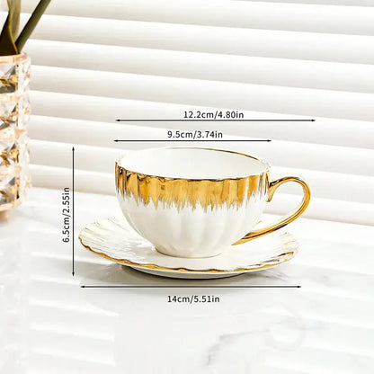 Elegant white and golden ceramic tea cup set dining room drinkware