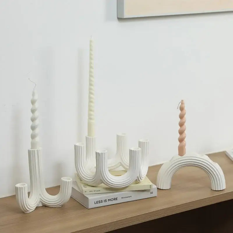 Elegant white ceramic candlestick holder dining room ribbed decor