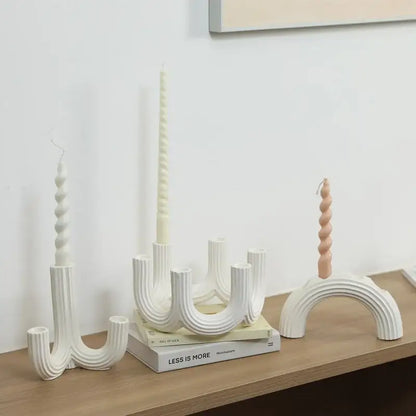 Elegant white ceramic candlestick holder dining room ribbed decor