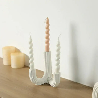 Elegant white ceramic candlestick holder dining room ribbed decor
