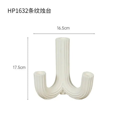 Elegant white ceramic candlestick holder dining room ribbed decor