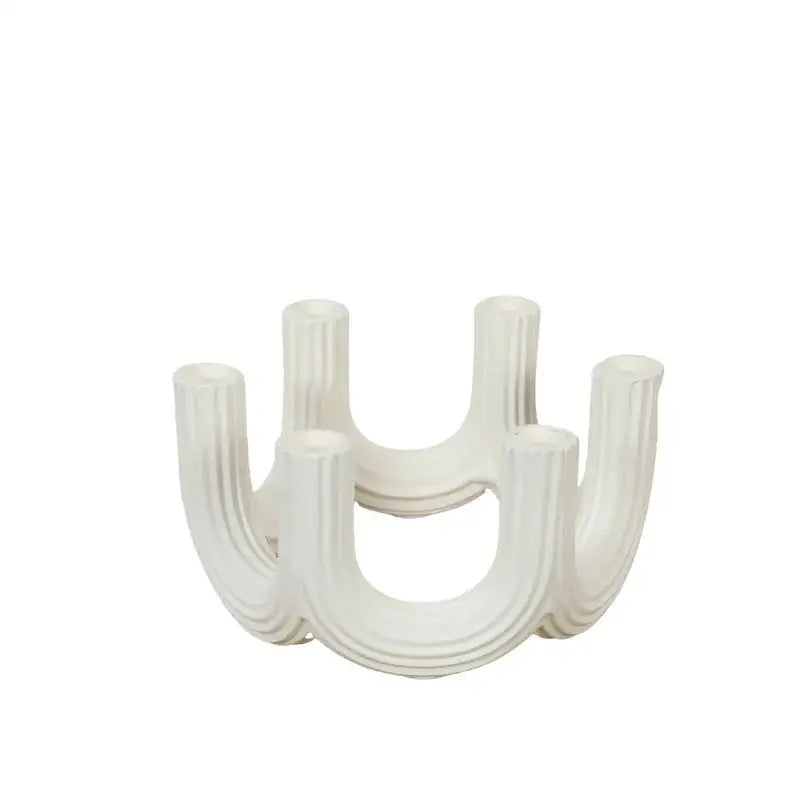 Elegant white ceramic candlestick holder dining room ribbed decor