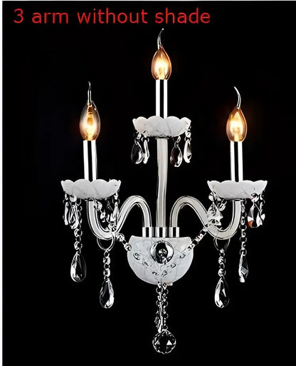 Elegant white crystal wall lamp bedroom double fabric shades