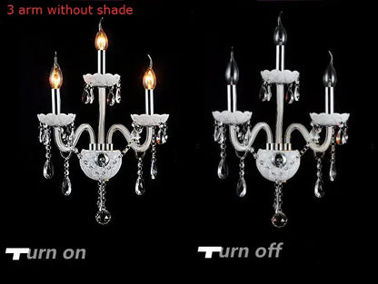 Elegant white crystal wall lamp bedroom double fabric shades