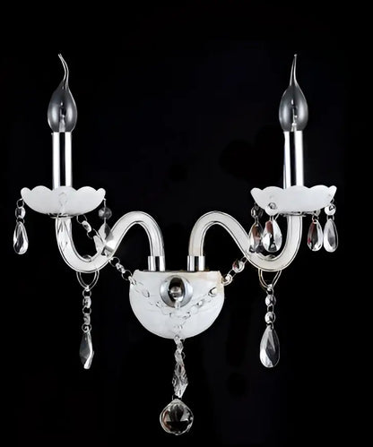 Elegant white crystal wall lamp bedroom double fabric shades