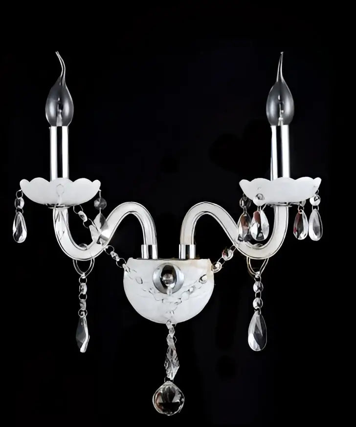 Elegant white crystal wall lamp bedroom double fabric shades