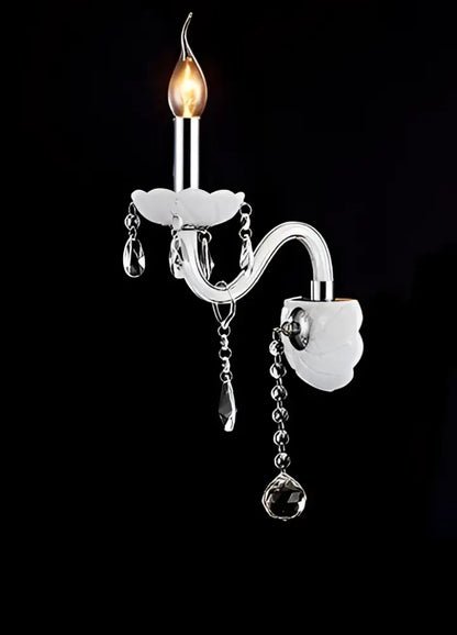 Elegant white crystal wall lamp bedroom double fabric shades