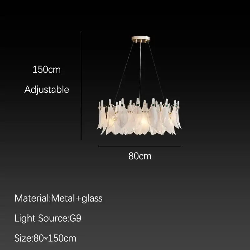 Elegant white feather cloud mist glass chandelier bedroom light