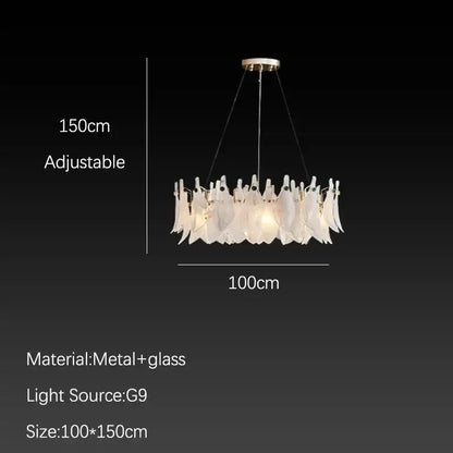 Elegant white feather cloud mist glass chandelier bedroom light