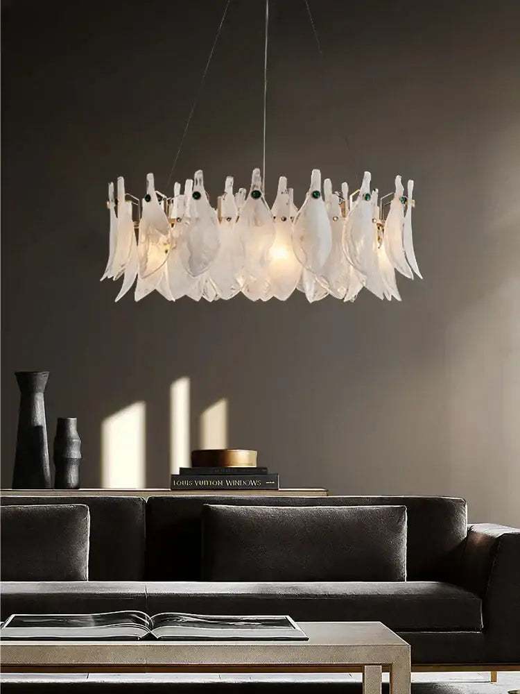 Elegant white feather cloud mist glass chandelier bedroom light