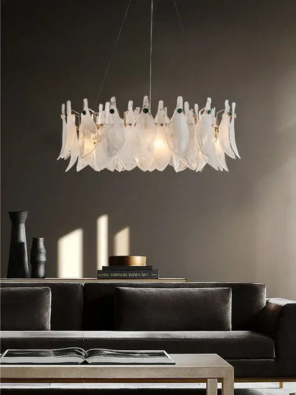Elegant white feather cloud mist glass chandelier bedroom light
