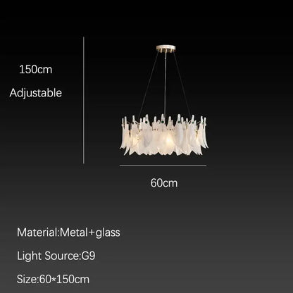 Elegant white feather cloud mist glass chandelier bedroom light