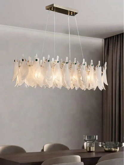 Elegant white feather cloud mist glass chandelier bedroom light