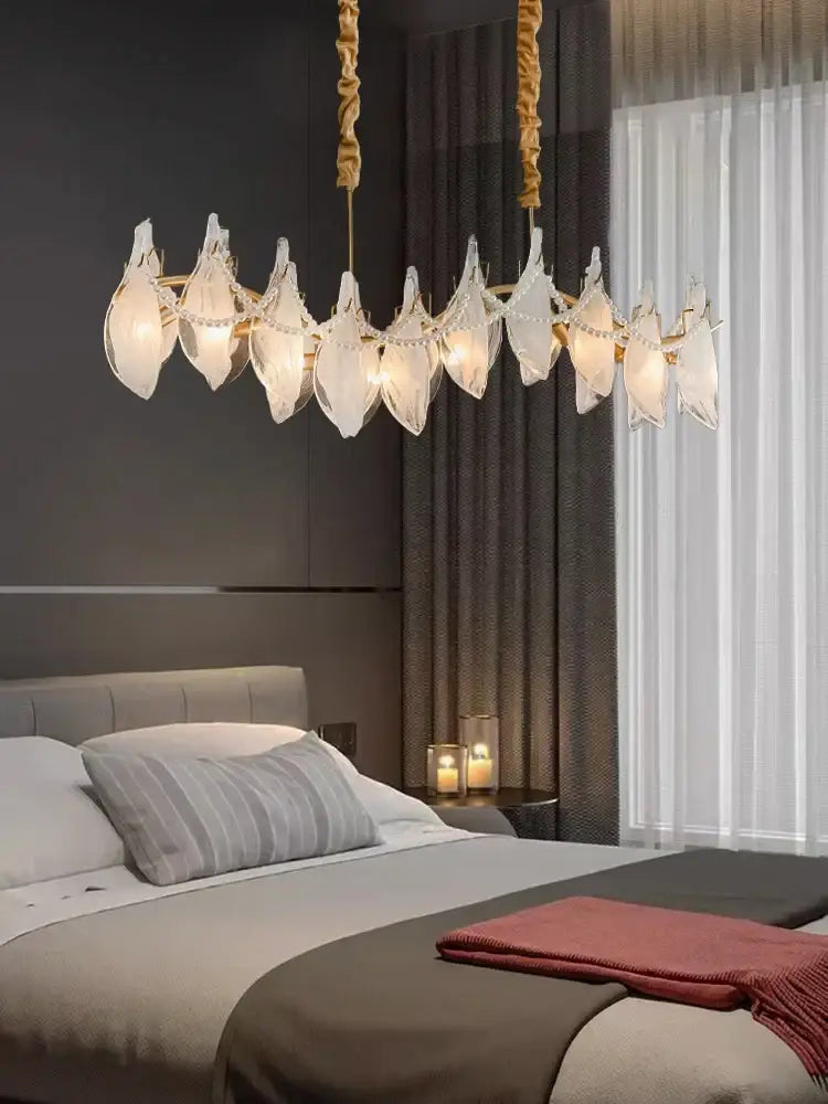 Elegant white feather cloud mist glass chandelier bedroom light
