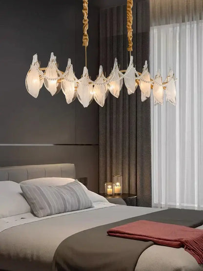 Elegant white feather cloud mist glass chandelier bedroom light