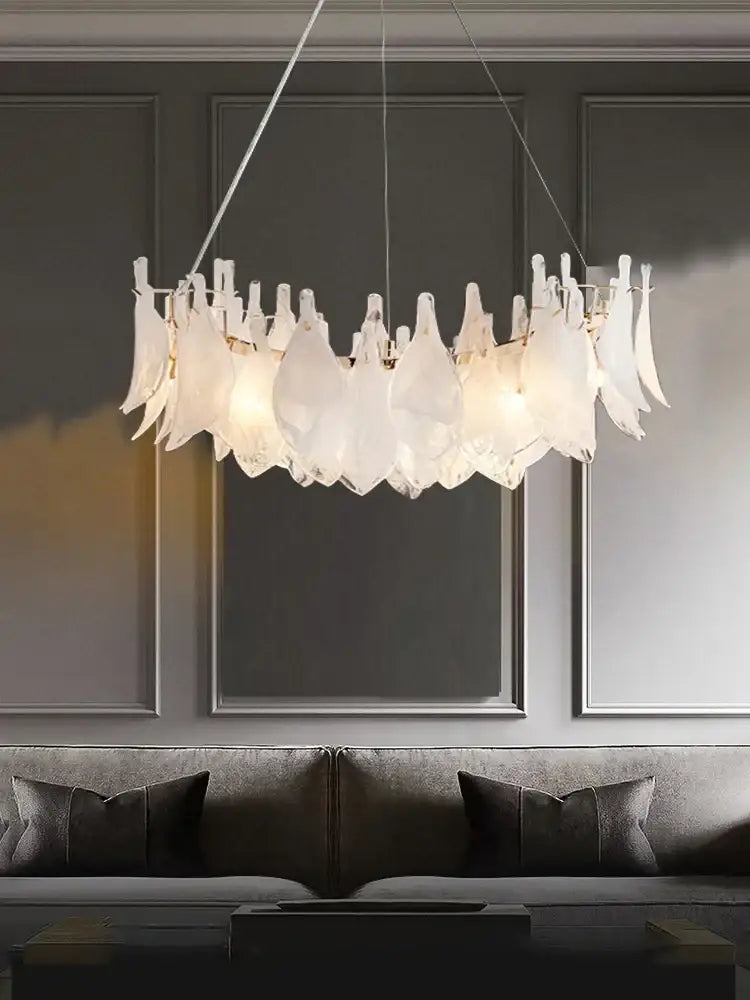 Elegant white feather cloud mist glass chandelier bedroom light