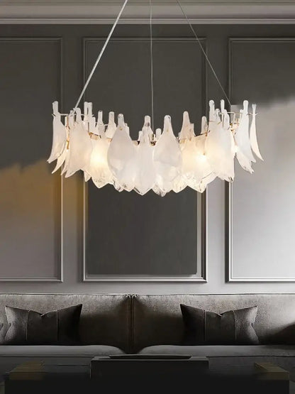 Elegant white feather cloud mist glass chandelier bedroom light