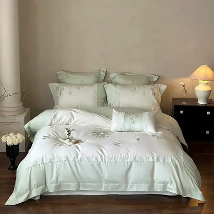 Elegant white flowers embroidery lace bedding set bedroom duvet cover