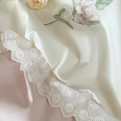Elegant white flowers embroidery lace bedding set bedroom duvet cover