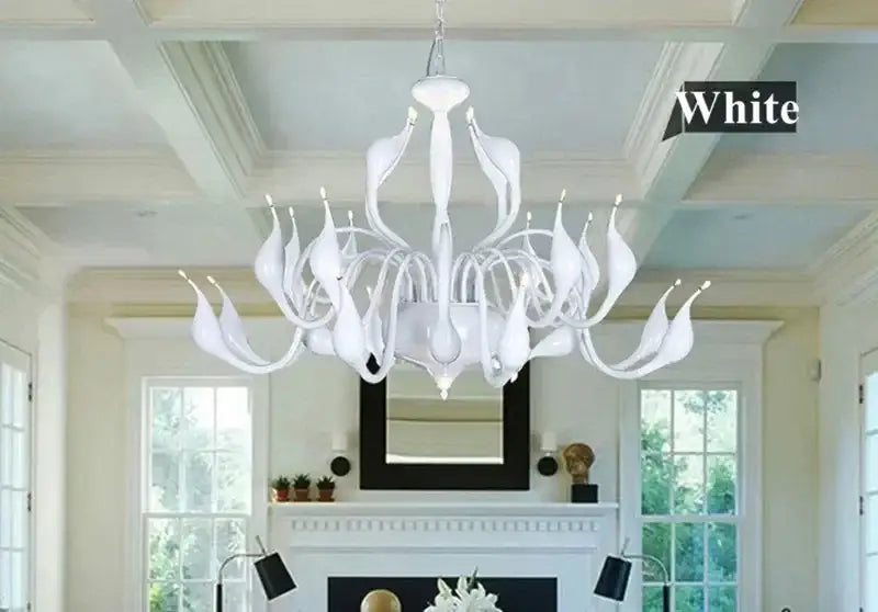 Elegant white glass iron swan pendant chandelier for living room