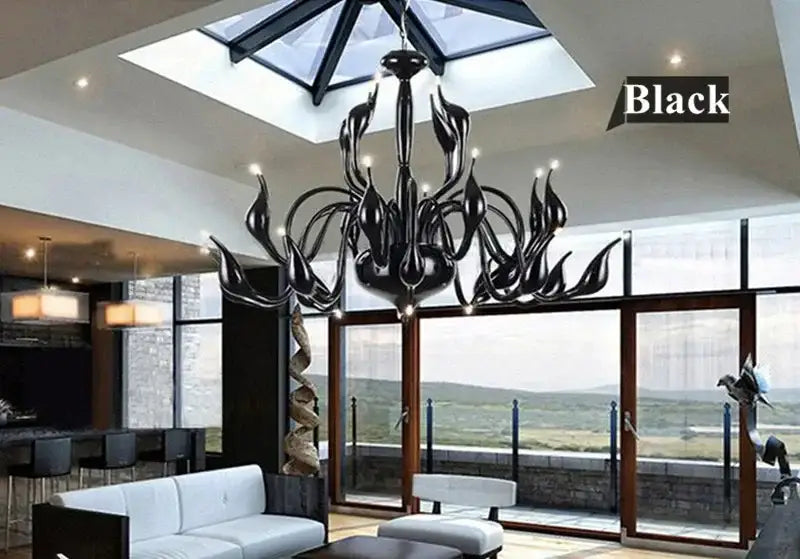 Elegant white glass iron swan pendant chandelier for living room
