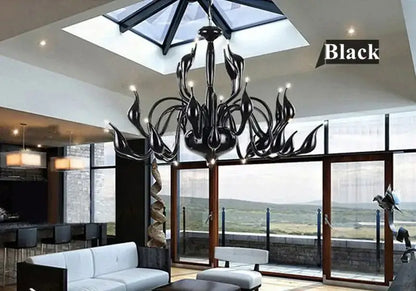 Elegant white glass iron swan pendant chandelier for living room