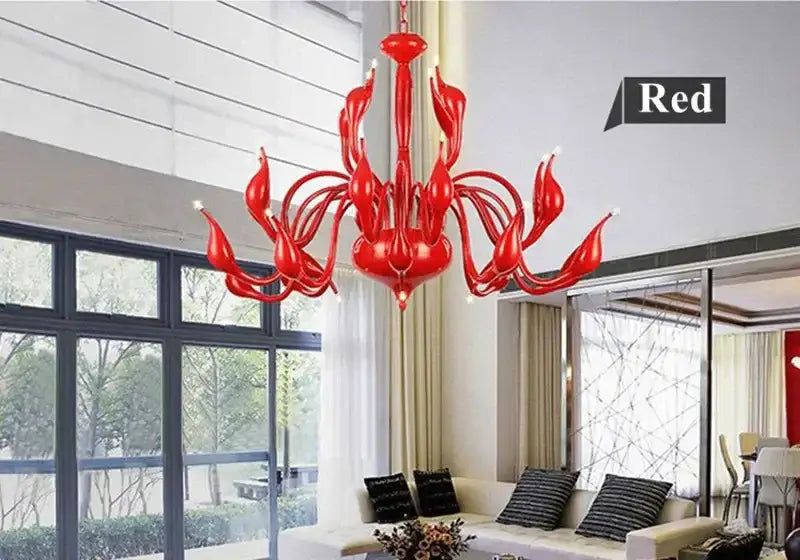 Elegant white glass iron swan pendant chandelier for living room