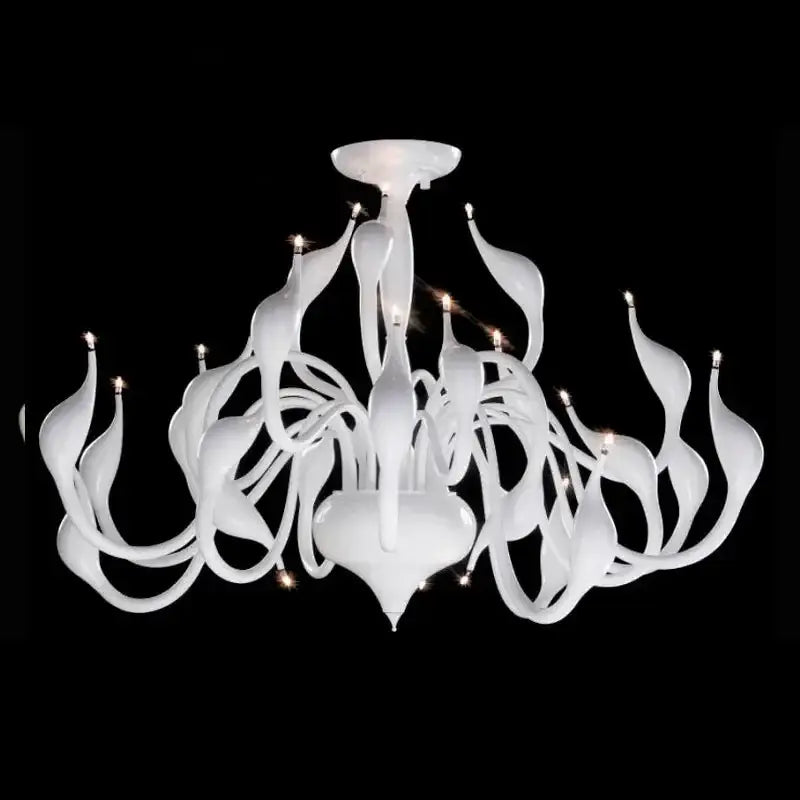 Elegant white glass iron swan pendant chandelier for living room