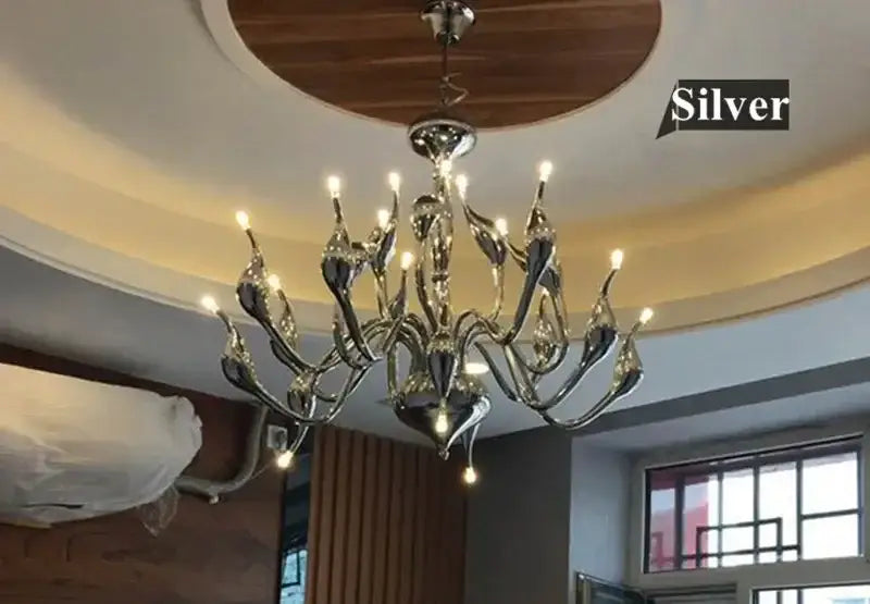 Elegant white glass iron swan pendant chandelier for living room