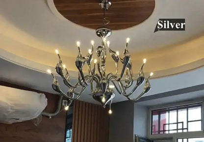 Elegant white glass iron swan pendant chandelier for living room