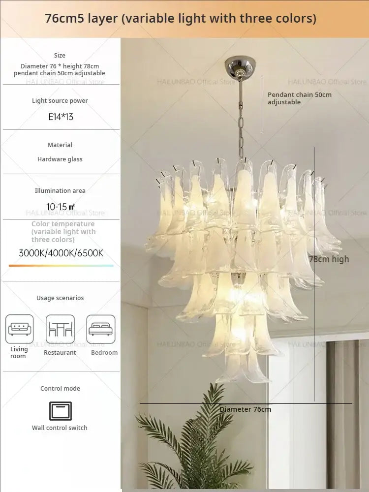Elegant white glass petal chandelier staircase crystal light